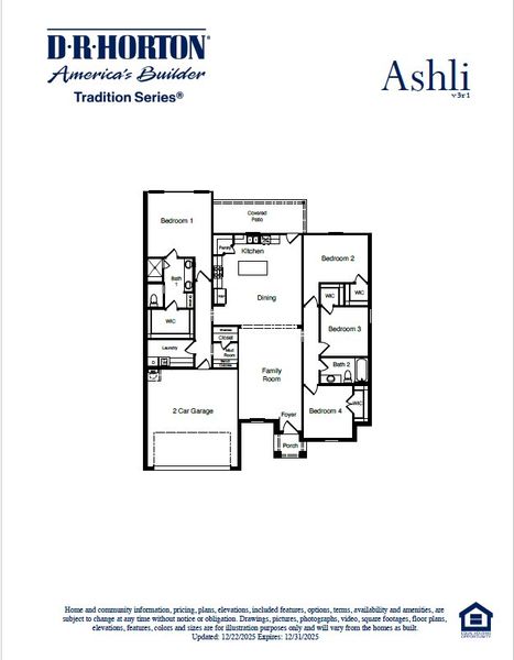 2D floor plan layout for the Ashli by D.R. Horton in Heritage Parks, Abilene, TX (Image 3). 2D floor plan layout for the Ashli by D.R. Horton in Heritage Parks, Abilene, TX (Image 3).