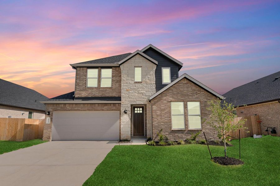 Front exterior of a new home in Davis Harbor, League City, TX, highlighting curb appeal (Image 1). Front exterior of a new home in Davis Harbor, League City, TX, highlighting curb appeal (Image 1).
