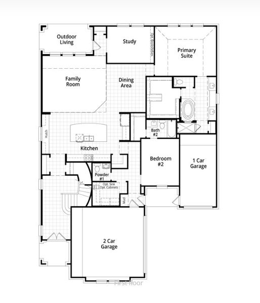 2D floor plan layout for the 226 Plan by Highland Homes in Jubilee: 70ft. lots, Hockley, TX (Image 3).
