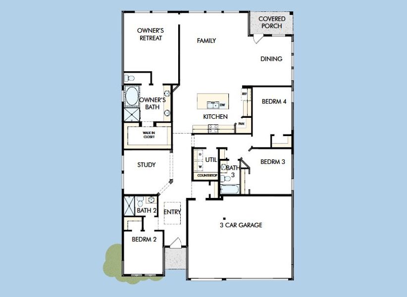 2D floor plan layout for the The Chamomile by David Weekley Homes in Audubon – Vision Collection, Magnolia, TX (Image 3). 2D floor plan layout for the The Chamomile by David Weekley Homes in Audubon – Vision Collection, Magnolia, TX (Image 3).