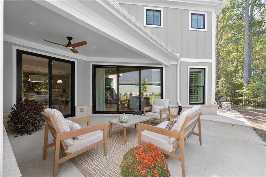 Exterior details and patio area of a home in The Courtyards by The Manor, Alpharetta (Image 4). Exterior details and patio area of a home in The Courtyards by The Manor, Alpharetta (Image 4).