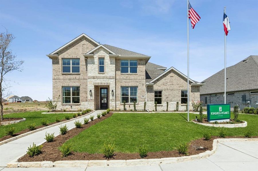 Front exterior of a new home in Kentsdale Farms, DeSoto, TX, highlighting curb appeal (Image 24).