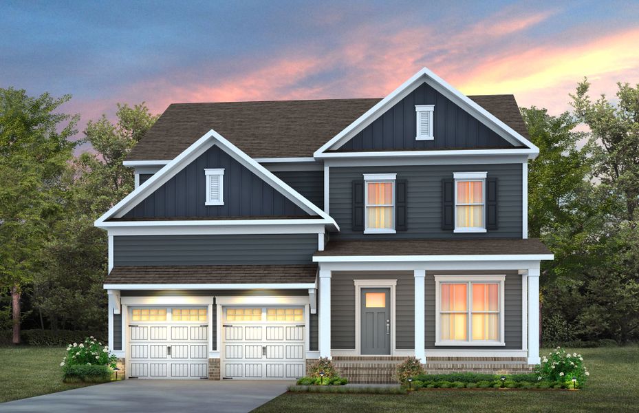 Representative exterior photo of a completed home built from the Mercer by Pulte Homes in The Preserve at Marks Creek, Knightdale, NC (Image 21). Representative exterior photo of a completed home built from the Mercer by Pulte Homes in The Preserve at Marks Creek, Knightdale, NC (Image 21).