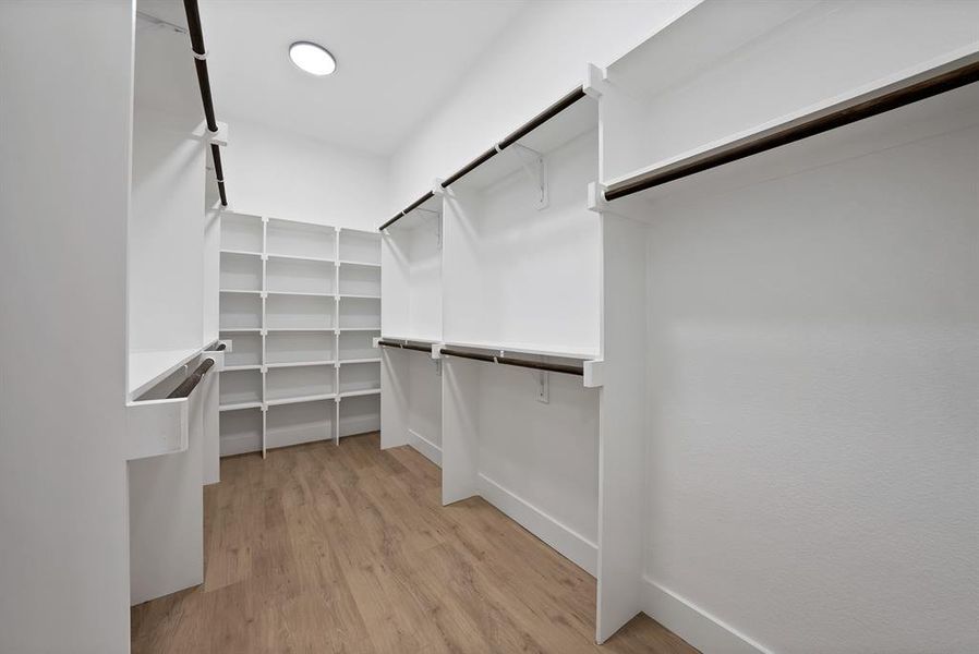 Spacious closet with light wood-style floors