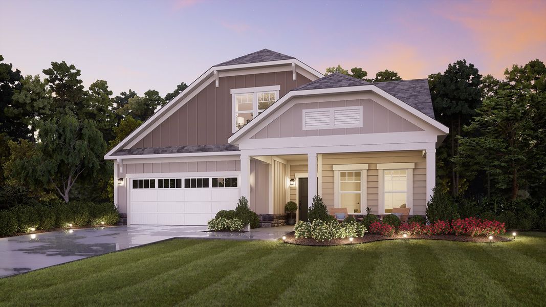 Representative exterior photo of a completed home built from the Portico by Epcon Communities in The Courtyards at Hodges Farm, Charlotte, NC (Image 23). Representative exterior photo of a completed home built from the Portico by Epcon Communities in The Courtyards at Hodges Farm, Charlotte, NC (Image 23).