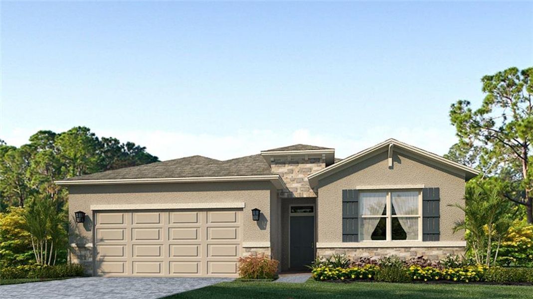 Front exterior of a new home in Star Farms at Lakewood Ranch, Lakewood Ranch, FL, highlighting curb appeal (Image 1).
