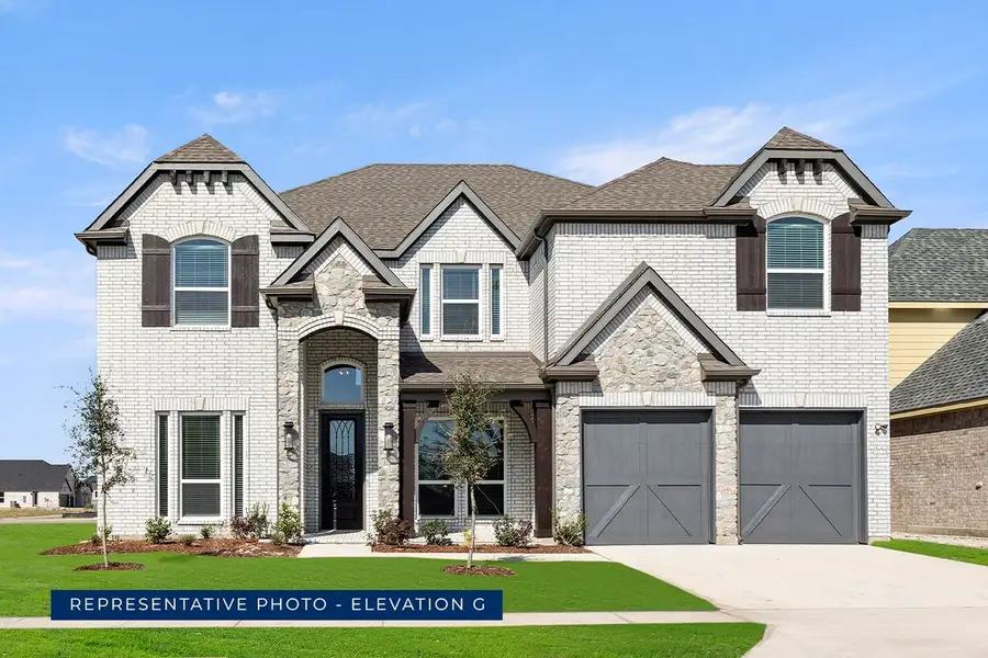 Representative exterior photo of a completed home built from the Hillcrest 2F (w/Media) by First Texas Homes in Cambridge Estates, Prosper, TX (Image 12).