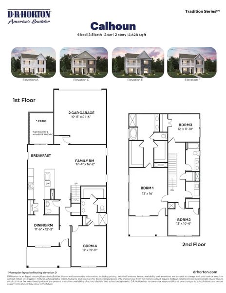 2D floor plan layout for the Calhoun by D.R. Horton in The Preserve at Kinsley, Jamestown, NC (Image 3).