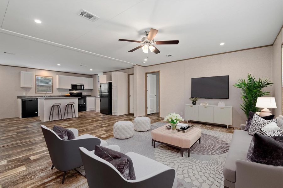 Virtual Staged Family Room and Kitchen