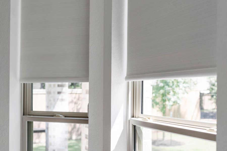 Blackout cordless lift shades installed in primary bedroom Blackout cordless lift shades installed in primary bedroom