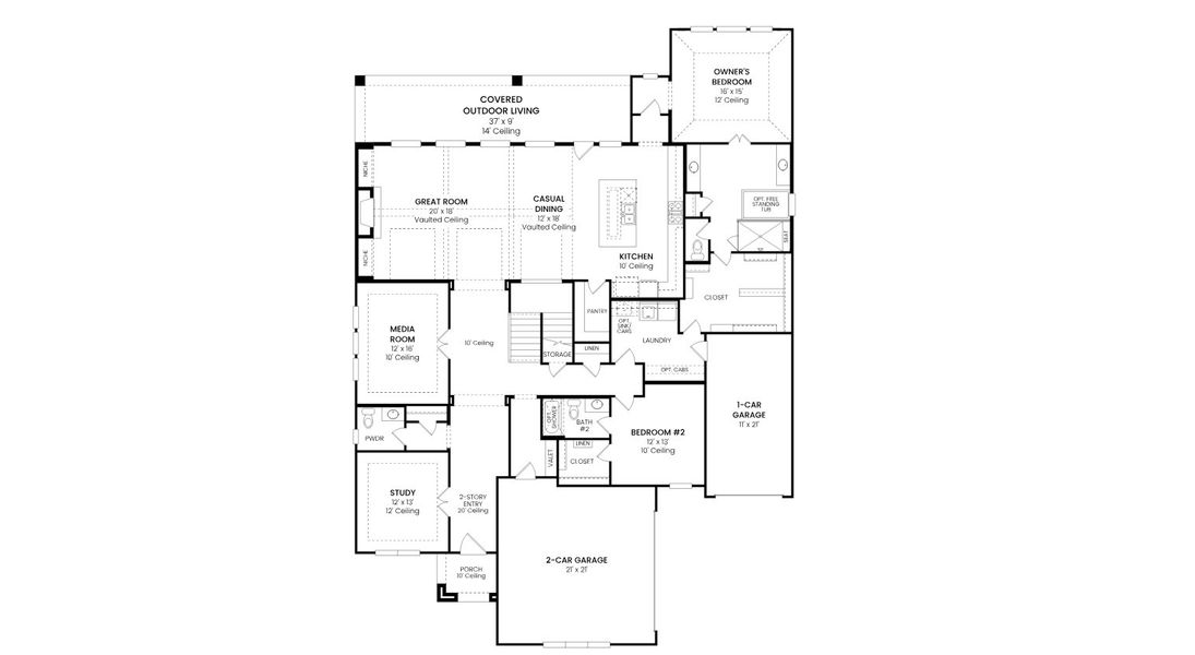 2D floor plan layout for the Plan 6032 by Tradition Homes in StarView – 74′, Prosper, TX (Image 3). 2D floor plan layout for the Plan 6032 by Tradition Homes in StarView – 74′, Prosper, TX (Image 3).