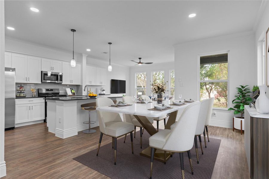 What an amazing home! Enjoy beautiful luxury wide-plank wood-vinyl flooring throughout, paired with custom oversized baseboards that elevate the entire look. The inviting casual dining area flows seamlessly into the gourmet kitchen and the warm, welcoming family room, creating the perfect space for everyday living and entertaining. *Virtually staged* What an amazing home! Enjoy beautiful luxury wide-plank wood-vinyl flooring throughout, paired with custom oversized baseboards that elevate the entire look. The inviting casual dining area flows seamlessly into the gourmet kitchen and the warm, welcoming family room, creating the perfect space for everyday living and entertaining. *Virtually staged*