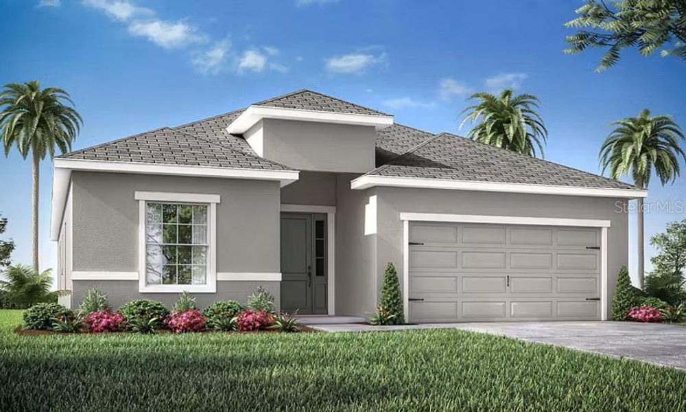Front exterior of a new home in Myrtlebrook Preserve, Lakeland, FL, highlighting curb appeal (Image 1). Front exterior of a new home in Myrtlebrook Preserve, Lakeland, FL, highlighting curb appeal (Image 1).