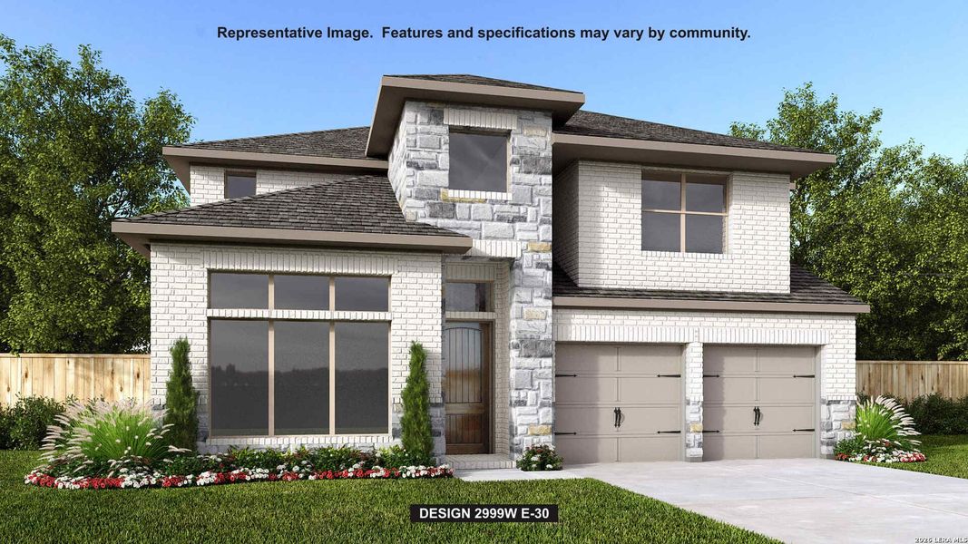 Front exterior of a new home in Mayfair, New Braunfels, TX, highlighting curb appeal (Image 1). Front exterior of a new home in Mayfair, New Braunfels, TX, highlighting curb appeal (Image 1).