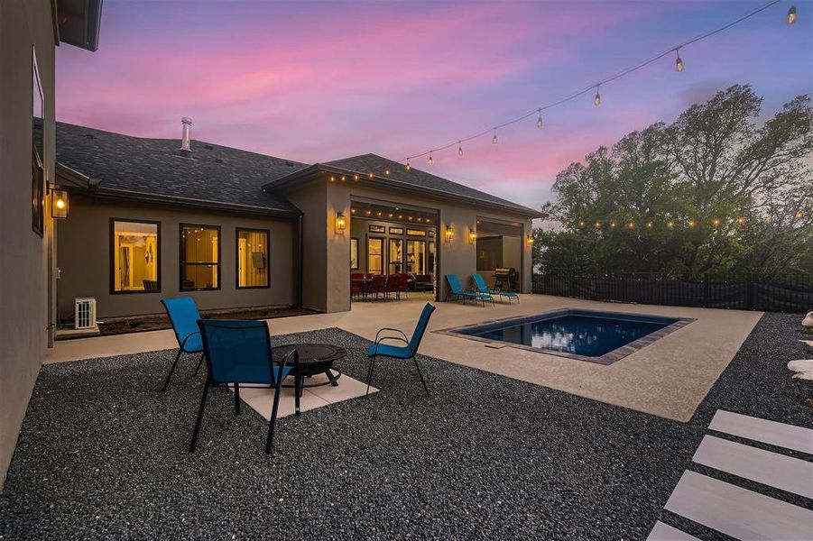 The sitting area complete with a fire pit is the perfect, private location to enjoy the star-filled nights.