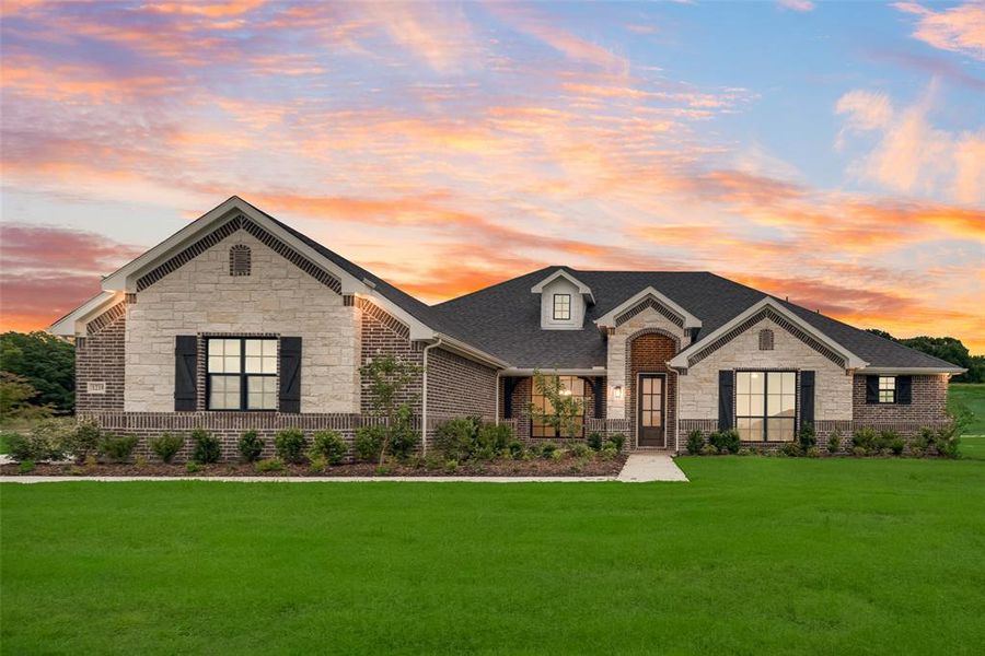 Front exterior of a new home in King Crossing Estates, Van Alstyne, TX, highlighting curb appeal (Image 15). Front exterior of a new home in King Crossing Estates, Van Alstyne, TX, highlighting curb appeal (Image 15).