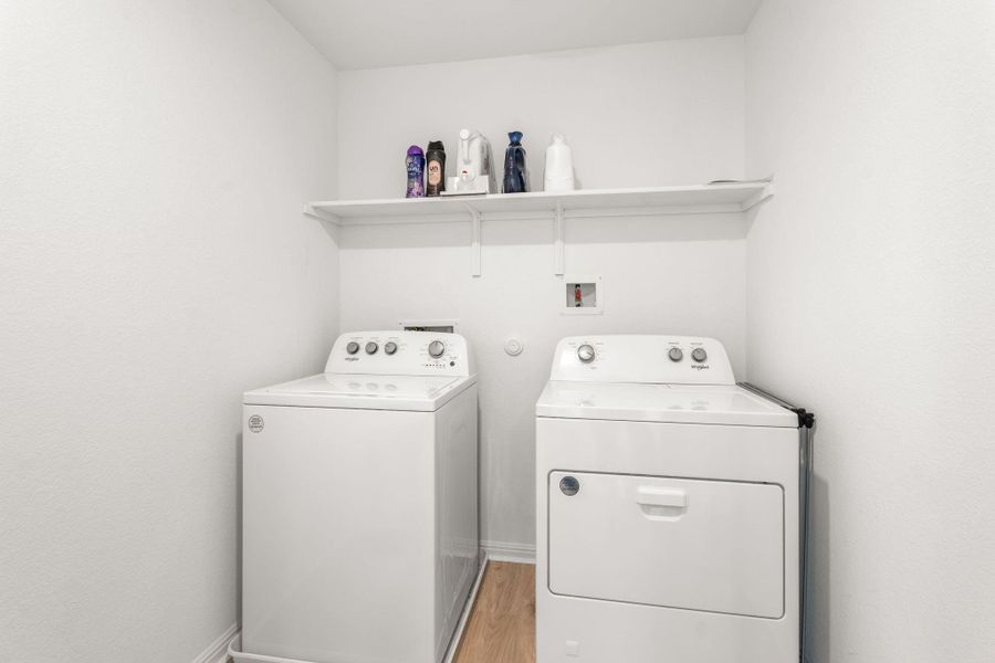 A dedicated laundry space provides optimal efficiency and convenience with a washer and dryer unit. A dedicated laundry space provides optimal efficiency and convenience with a washer and dryer unit.