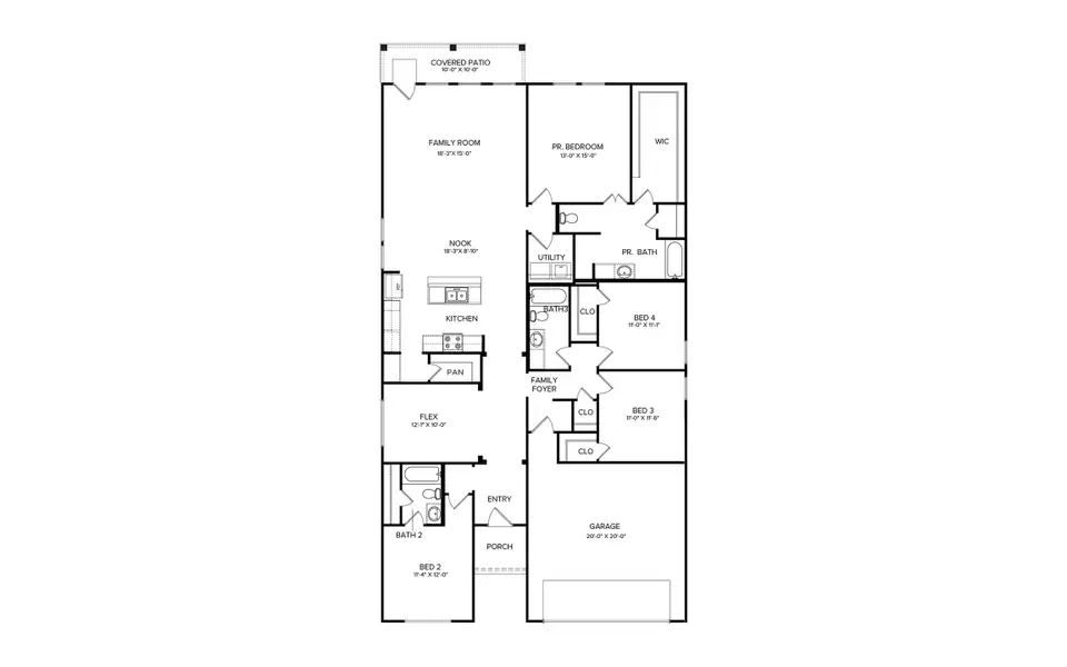 2D floor plan layout for the Katy Lakes Olive 2192 by Brohn Homes in Katy Lakes, Katy, TX (Image 3).