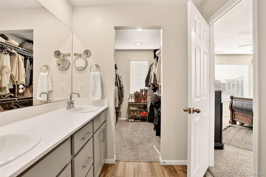 Primary Bath with huge walk in closet Primary Bath with huge walk in closet