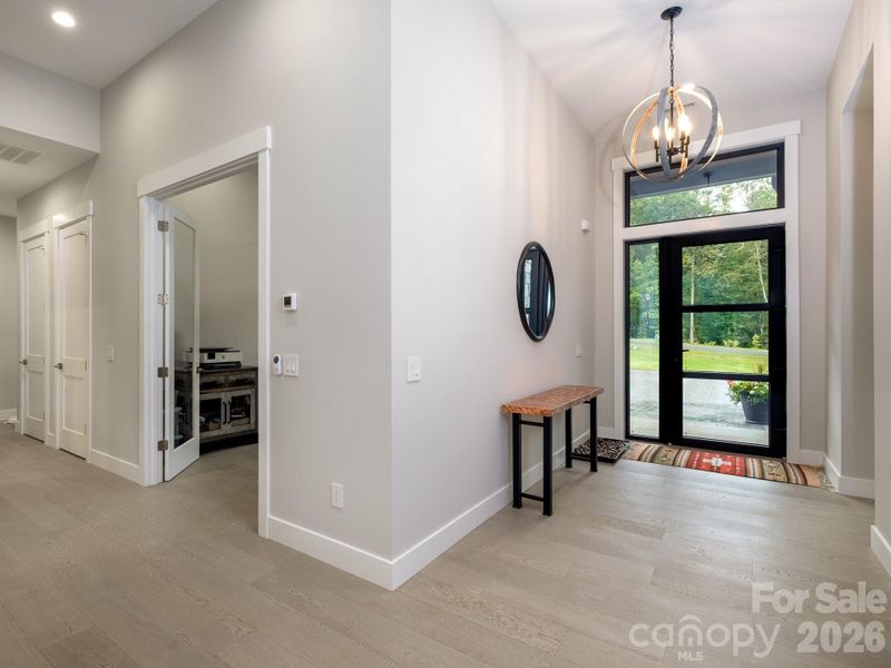 Entry way with feature lighting fixture