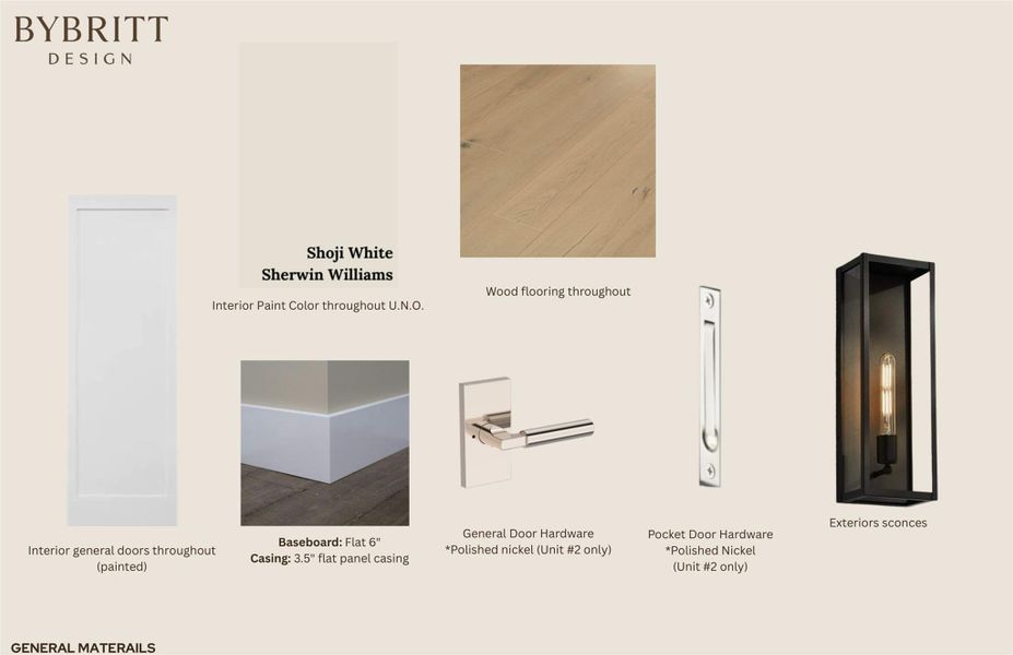 General Materials Specification. Detailing selected finishes and components for the property