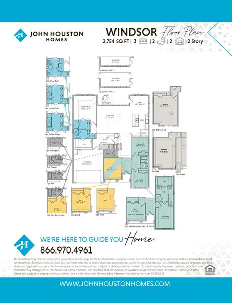 2D floor plan layout for the Windsor by John Houston Homes in Bull Hide Estates, Hewitt, TX (Image 3).