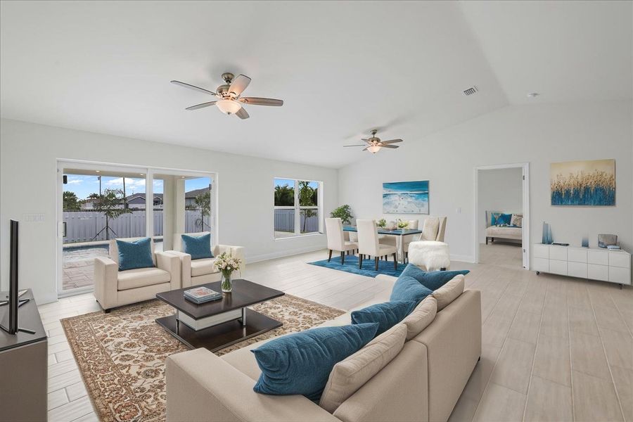 Representative furnished interior of a home built from the The Sunset Harbor by Sunlife Homes LLC in Cape Coral, Cape Coral (Image 6). Representative furnished interior of a home built from the The Sunset Harbor by Sunlife Homes LLC in Cape Coral, Cape Coral (Image 6).