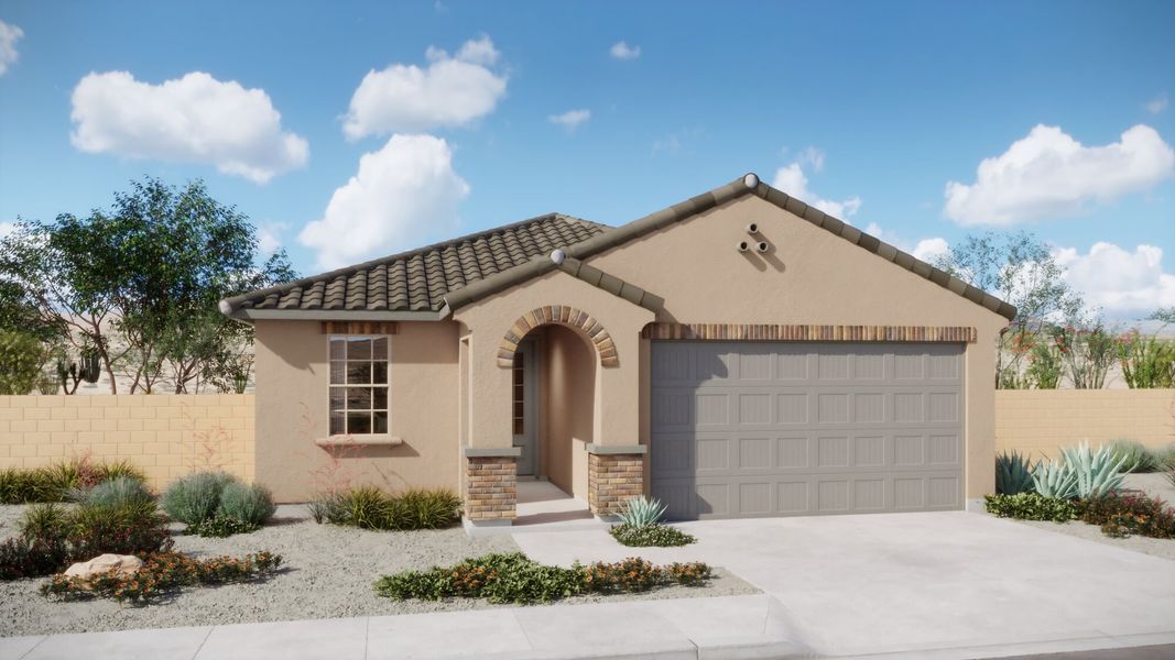 Representative exterior photo of a completed home built from the Brandy by Mattamy Homes in Alamar At Rocking K, Tucson, AZ (Image 3). Representative exterior photo of a completed home built from the Brandy by Mattamy Homes in Alamar At Rocking K, Tucson, AZ (Image 3).