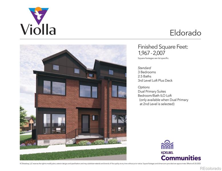 1120 Violet Ave showcases the Eldorado plan—named after one of Boulder’s most beloved hiking trails—featuring dual primary suites on the second floor plus a loft with bedroom and bath on the third level.