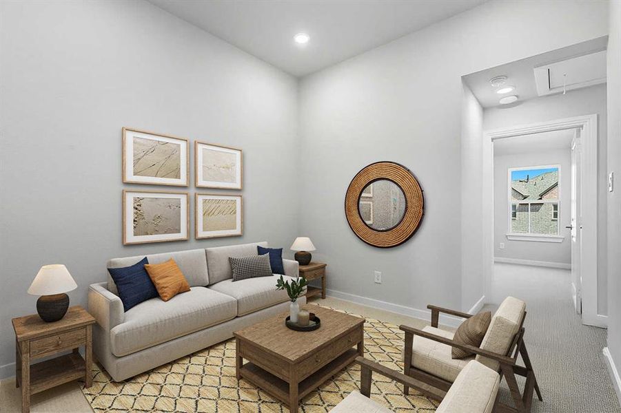 Furnished interior view inside a new home in Walsh: Townhomes - The Patios, Aledo (Image 9). Furnished interior view inside a new home in Walsh: Townhomes - The Patios, Aledo (Image 9).