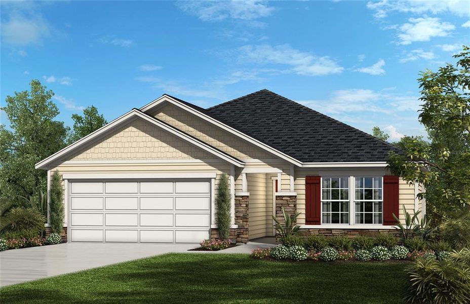 Front exterior of a new home in Somerset - Executive Series, Palm Coast, FL, highlighting curb appeal (Image 1). Front exterior of a new home in Somerset - Executive Series, Palm Coast, FL, highlighting curb appeal (Image 1).