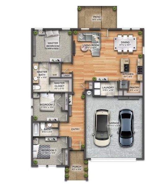2D floor plan layout of this home in Trails of Fossil Creek, Fort Worth, TX (Image 3).