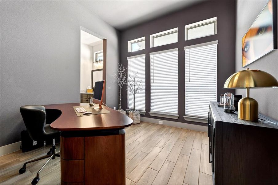 Office space featuring wood finish floors and baseboards Office space featuring wood finish floors and baseboards