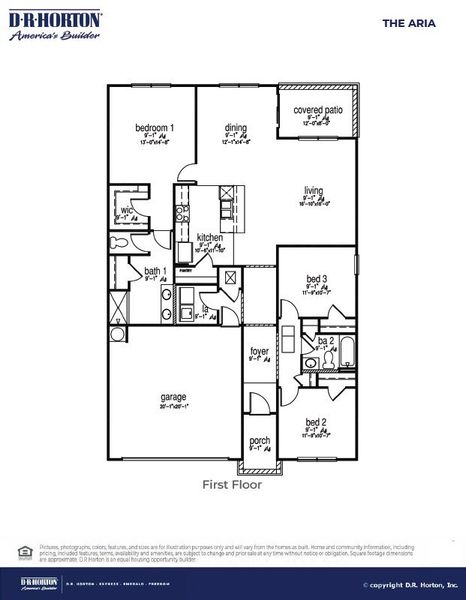 2D floor plan layout for the ARIA by D.R. Horton in Pineview North, Summerville, SC (Image 3).