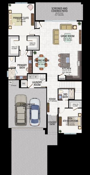 2D floor plan layout for the Catalina by GL Homes in Valencia Harbor (55+), Fort Myers, FL (Image 3).