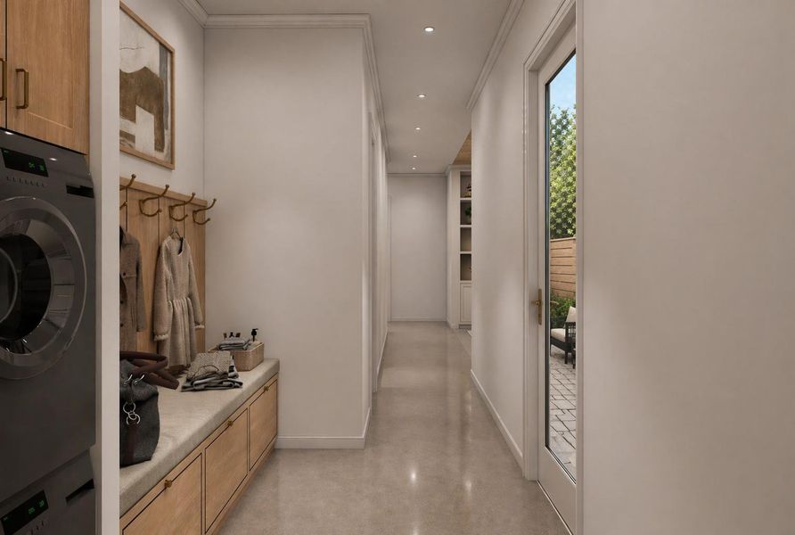 Secondary ground-level laundry center—one of two in the home—designed for convenience and efficient multi-level living. Secondary ground-level laundry center—one of two in the home—designed for convenience and efficient multi-level living.