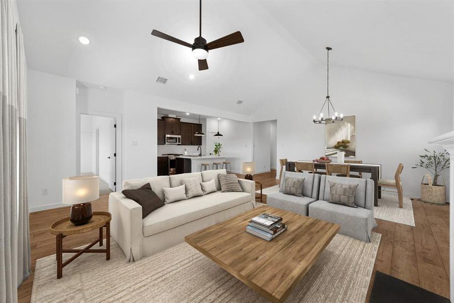 Furnished interior view inside a new home in Aspire at Noble Ridge, Howe (Image 9). Furnished interior view inside a new home in Aspire at Noble Ridge, Howe (Image 9).