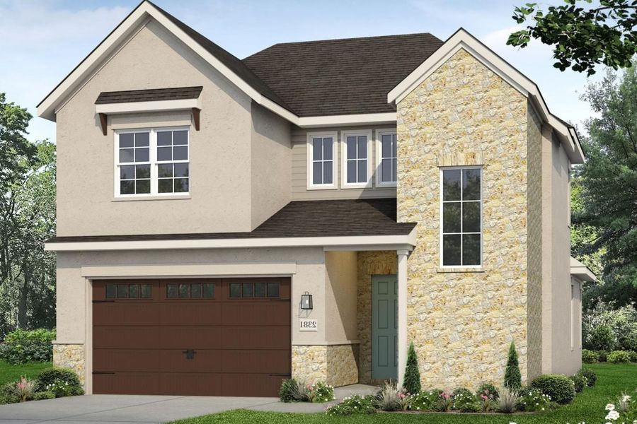 Front exterior of a new home in Cross Creek, Cedar Park, TX, highlighting curb appeal (Image 1). Front exterior of a new home in Cross Creek, Cedar Park, TX, highlighting curb appeal (Image 1).