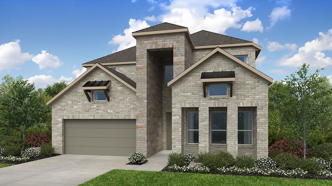 Representative exterior photo of a completed home built from the Duval by Taylor Morrison in Silverleaf 50s, Cedar Creek, TX (Image 2). Representative exterior photo of a completed home built from the Duval by Taylor Morrison in Silverleaf 50s, Cedar Creek, TX (Image 2).