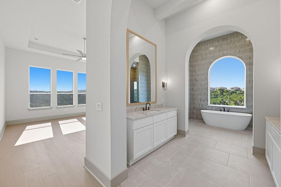 Furnished interior view inside a new home in Rough Hollow, Austin (Image 12). Furnished interior view inside a new home in Rough Hollow, Austin (Image 12).