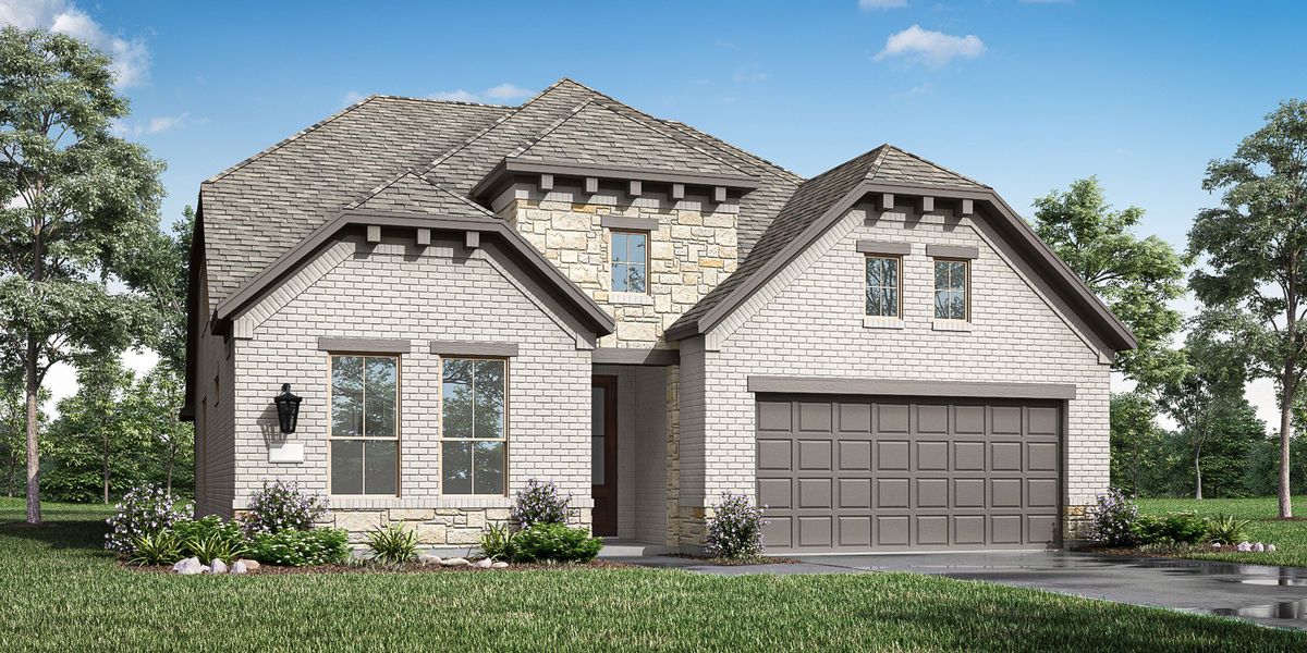 Representative exterior photo of a completed home built from the 4203 by Risland Homes in Wildflower Ranch, Justin, TX (Image 4). Representative exterior photo of a completed home built from the 4203 by Risland Homes in Wildflower Ranch, Justin, TX (Image 4).