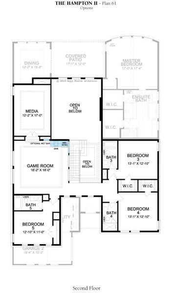 2D floor plan layout for the Hampton II by Landon Homes in Fields Prestige - 60's, Frisco, TX (Image 5).