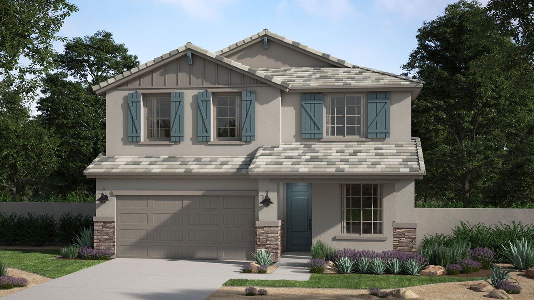 Representative exterior photo of a completed home built from the Grand by Risewell Homes in Sunrise, Surprise, AZ (Image 2). Representative exterior photo of a completed home built from the Grand by Risewell Homes in Sunrise, Surprise, AZ (Image 2).