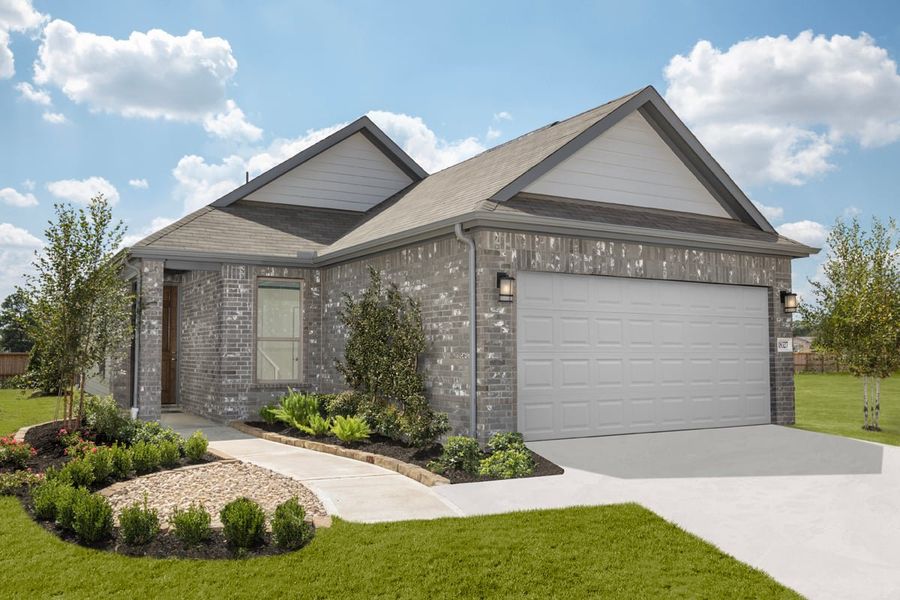 Representative exterior photo of a completed home built from the 1360 by KB Home in Olympia Falls, Fresno, TX (Image 8). Representative exterior photo of a completed home built from the 1360 by KB Home in Olympia Falls, Fresno, TX (Image 8).