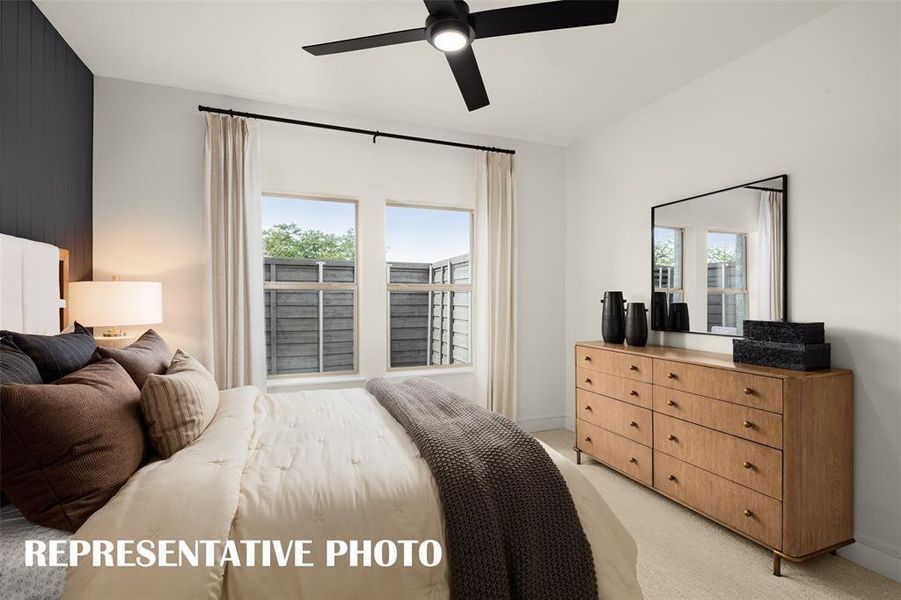 You'll find nicely sized secondary bedrooms in all of our floor plans in Linkside Las Colinas.  REPRESENTATIVE PHOTO