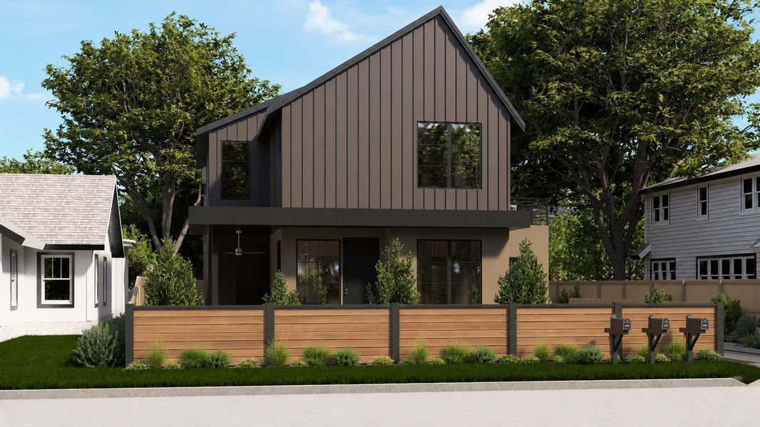 A modern two-story home with a distinctive roofline and inviting curb appeal awaits. A modern two-story home with a distinctive roofline and inviting curb appeal awaits.