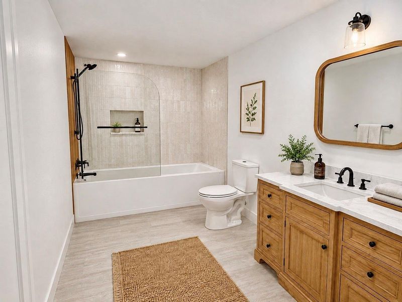 The upstairs common bathroom includes a tub/shower combo, vanity with countertop space, and tile work in the wet area. Conveniently located near the secondary bedrooms, this full bath adds practical functionality to the second floor with a clean and efficient layout. * Photo rendering shown as home is currently under construction | Final appearance may vary * The upstairs common bathroom includes a tub/shower combo, vanity with countertop space, and tile work in the wet area. Conveniently located near the secondary bedrooms, this full bath adds practical functionality to the second floor with a clean and efficient layout. * Photo rendering shown as home is currently under construction | Final appearance may vary *