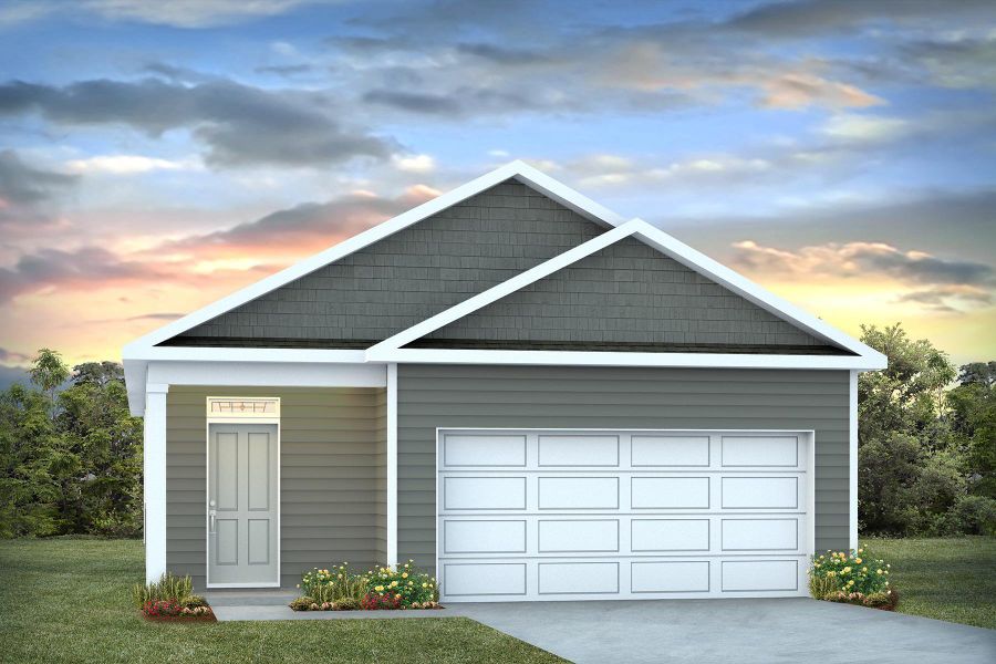 Front exterior of a new home in The Oaks at Center Station, Hollywood, SC, highlighting curb appeal (Image 1).