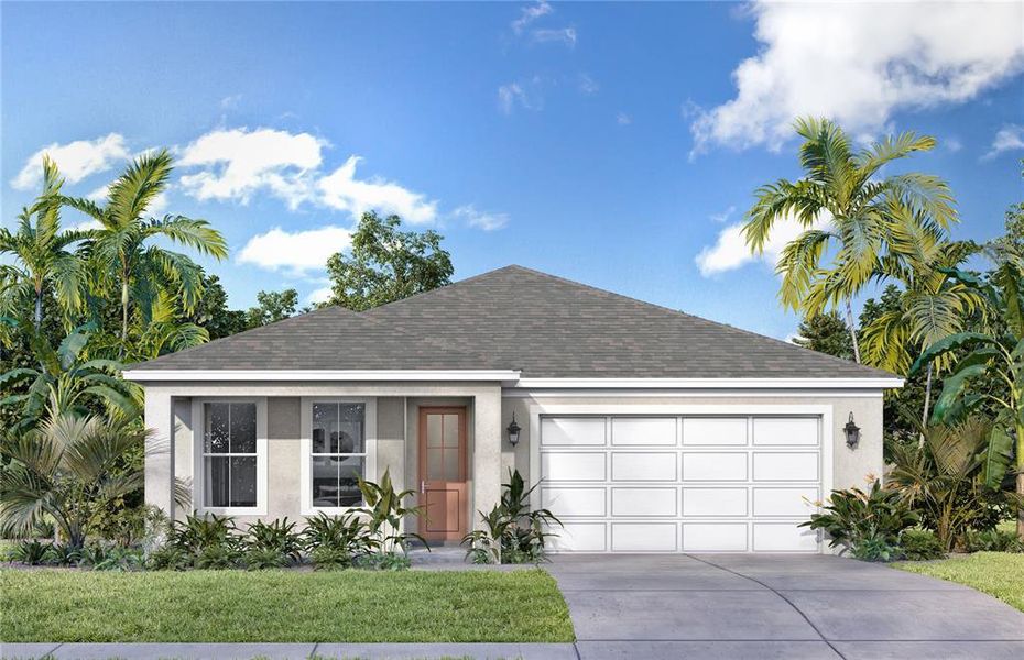 Front exterior of a new home in Trailside, Mount Dora, FL, highlighting curb appeal (Image 1).