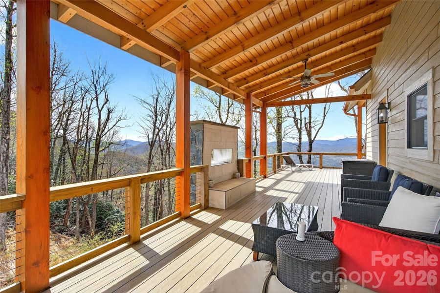 Expansive, low-maintenance Trex-style wraparound covered porches for year-round enjoyment.